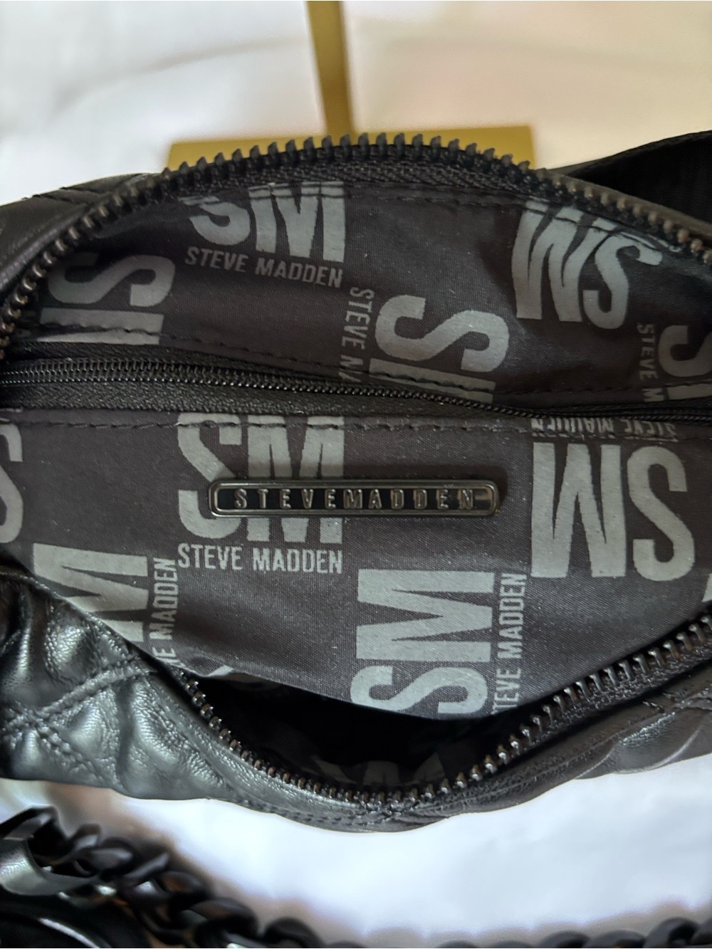 Steve Madden Black Quilted Shoulder Bag with Chain and Mini Pouch - Picture 13 of 13